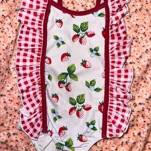 Strawberry Print Baby Swimsuit with Ruffles